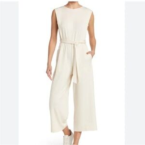 Max Studio Cream Sleeveless Wide-Leg Belted Jumpsuit